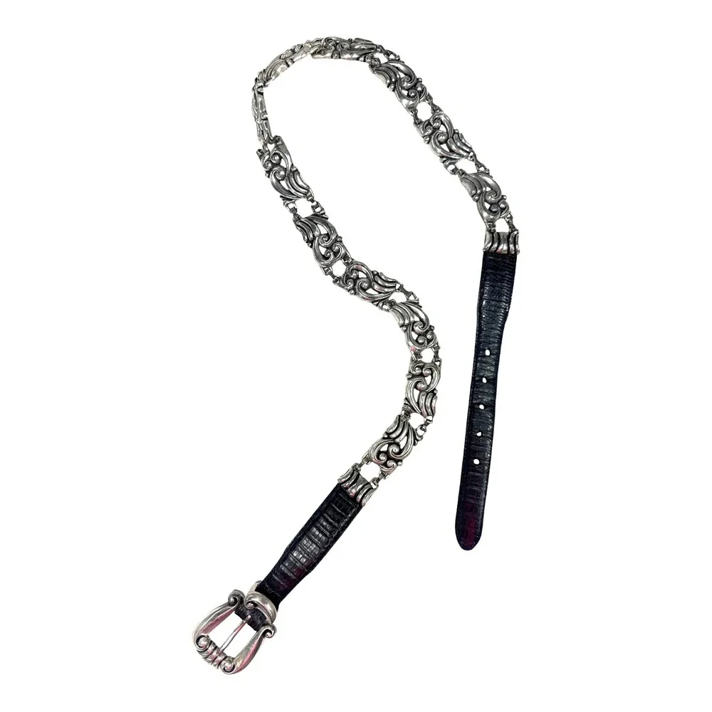 Vintage Brighton Silver Scroll Belt Size L